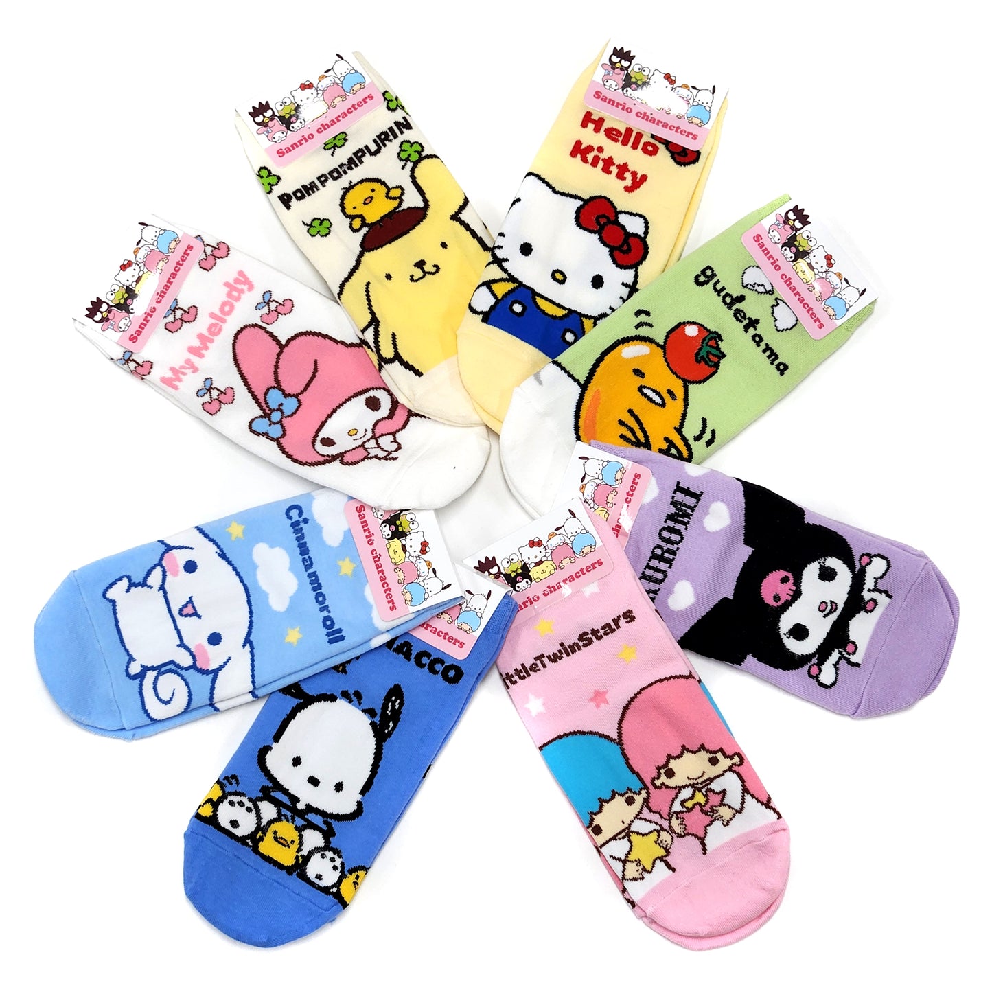 Women's Sanrio Ankle Socks, No show Socks, 8-Pair Set, Hello Kitty Cartoon, Fashion