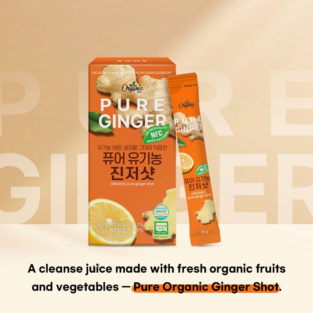 Chunho Ncare | Pure Organic Ginger Shot – Cold-Pressed USDA Organic Juice with Lemon, Ginger, Carrot & Apple – No Additives, Convenient Stick Packs – 20g x 15