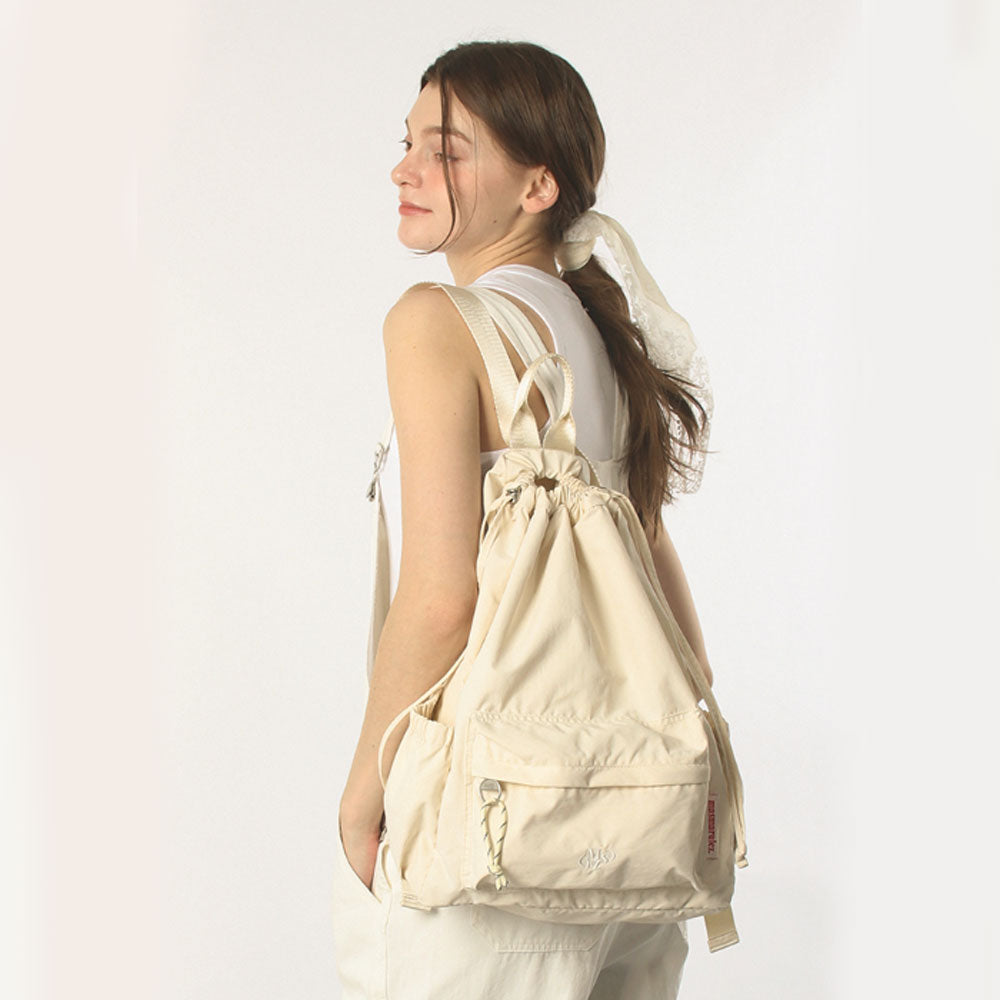 Masmarulez Mixed Easy Draw Backpack – Lightweight Water-Resistant Nylon Gym Sack with Detachable Pocket & Laptop Strap – Unisex Casual Daypack for Daily, Travel, and Sport (Pure cream)