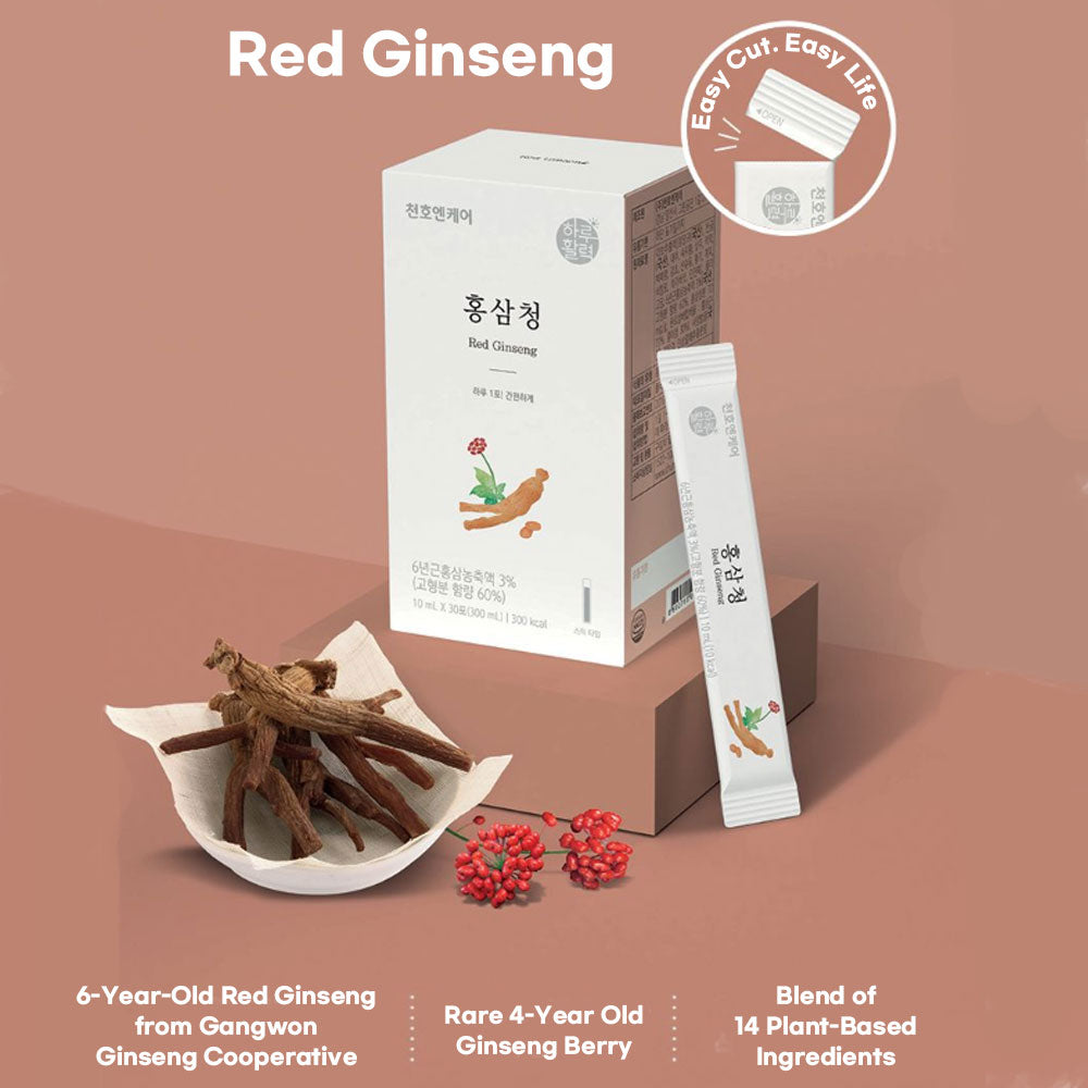 Chunho Ncare Korean Red Ginseng Juice Concentrate, 6 Years Old Ginseng, 14 Herbal Blend, Easy-Cut Liquid Stick Pouch, HACCP Certified (10ml × 30sticks)