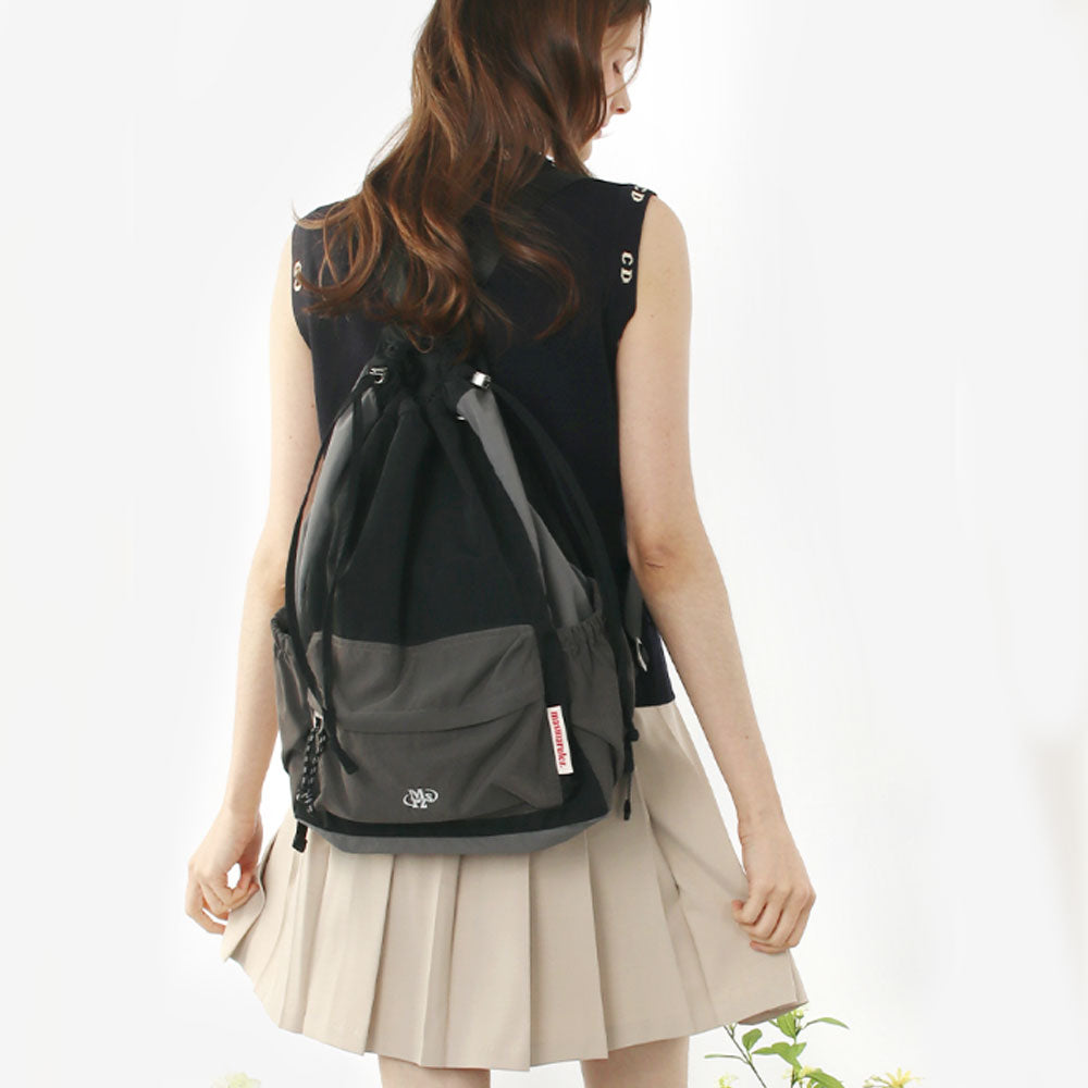 Masmarulez Mixed Easy Draw Backpack โ Lightweight Water-Resistant Nylon Gym Sack with Detachable Pocket & Laptop Strap โ Unisex Casual Daypack for Daily, Travel, and Sport (Charcoal)