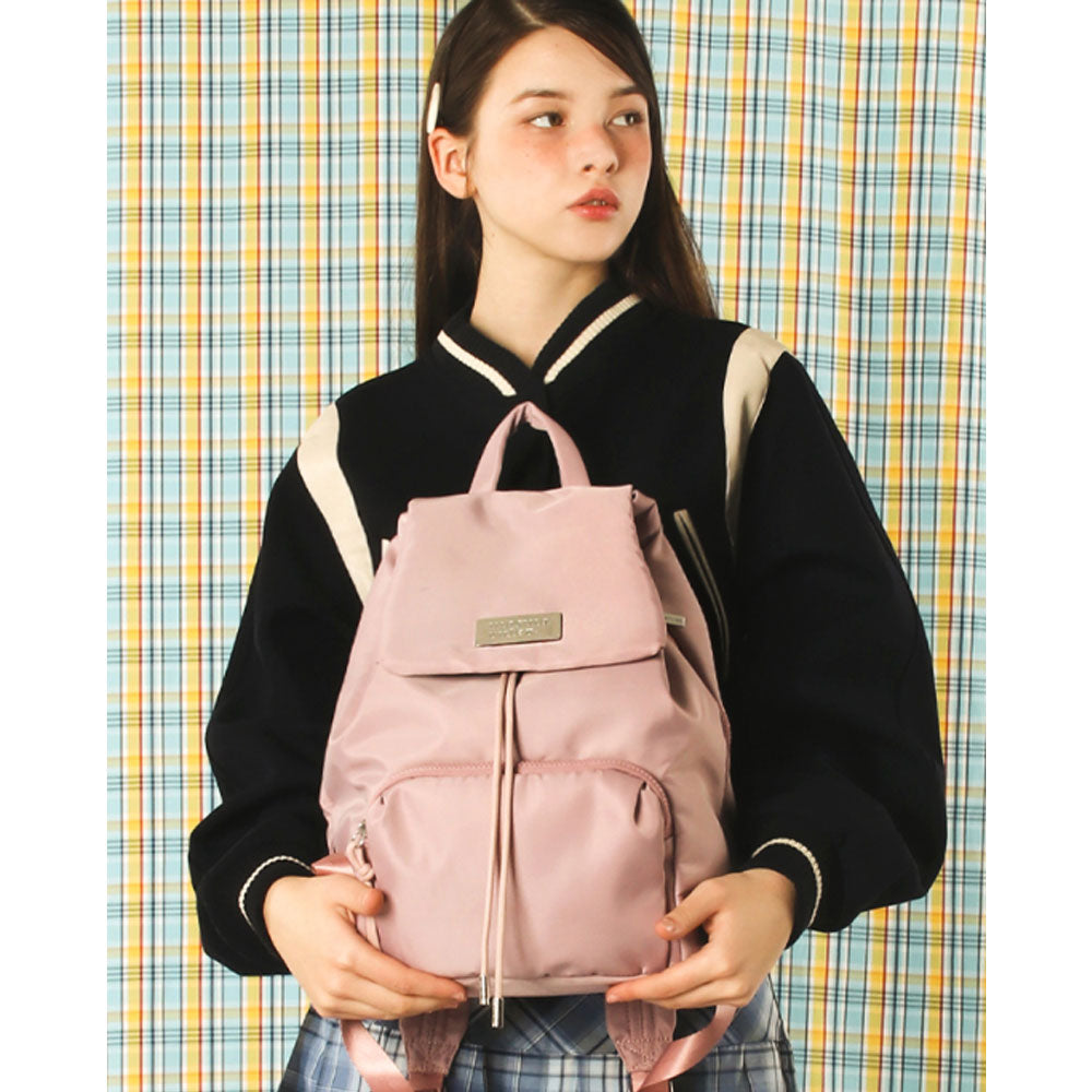 Masmarulez 304 Small Draw Flap Backpack – Compact Nylon Laptop Bag for Women, Water-Resistant, Lightweight, Side Zipper, Fits 13” MacBook – Stylish Daily Backpack for Work & Casual Use (Pink)