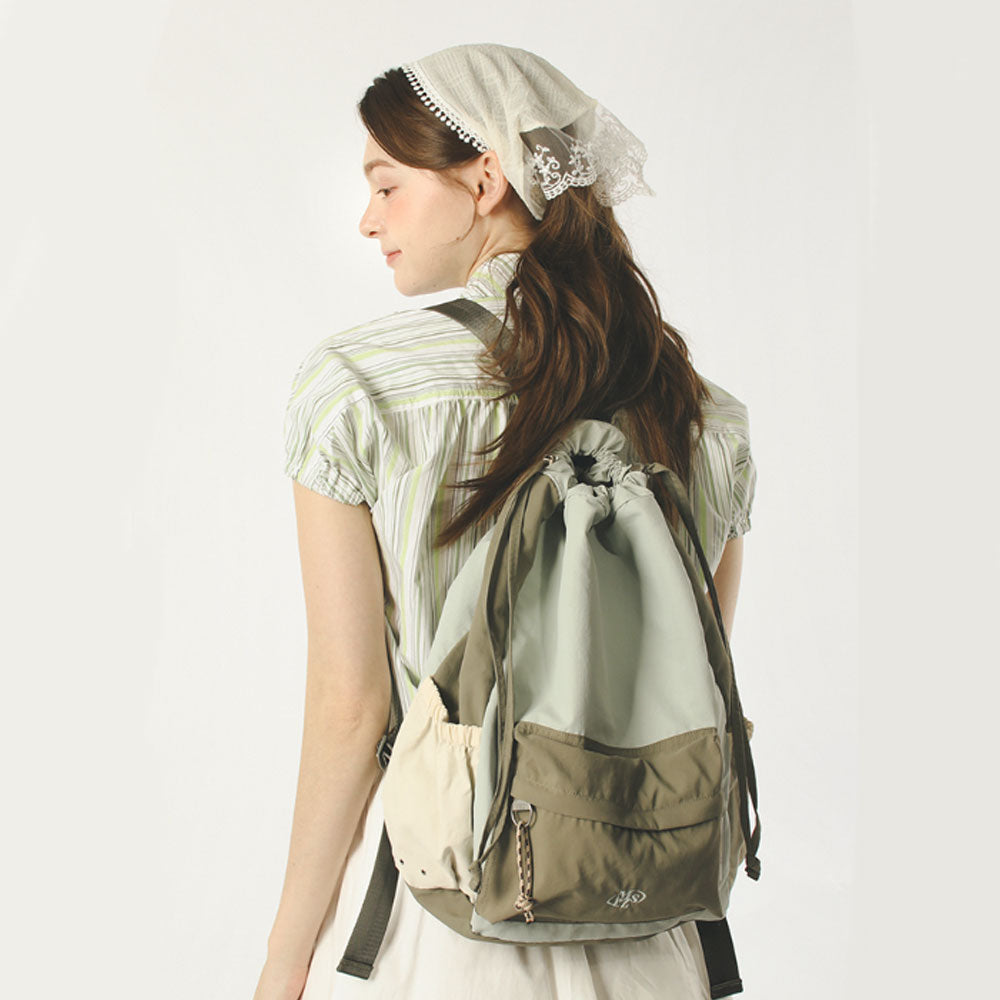 Masmarulez Mixed Easy Draw Backpack โ Lightweight Water-Resistant Nylon Gym Sack with Detachable Pocket & Laptop Strap โ Unisex Casual Daypack for Daily, Travel, and Sport (Mint gray)