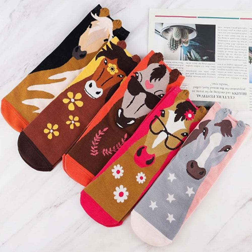 Women's horse Socks Gifts Cute Animal Socks Gifts for Women 5pairs