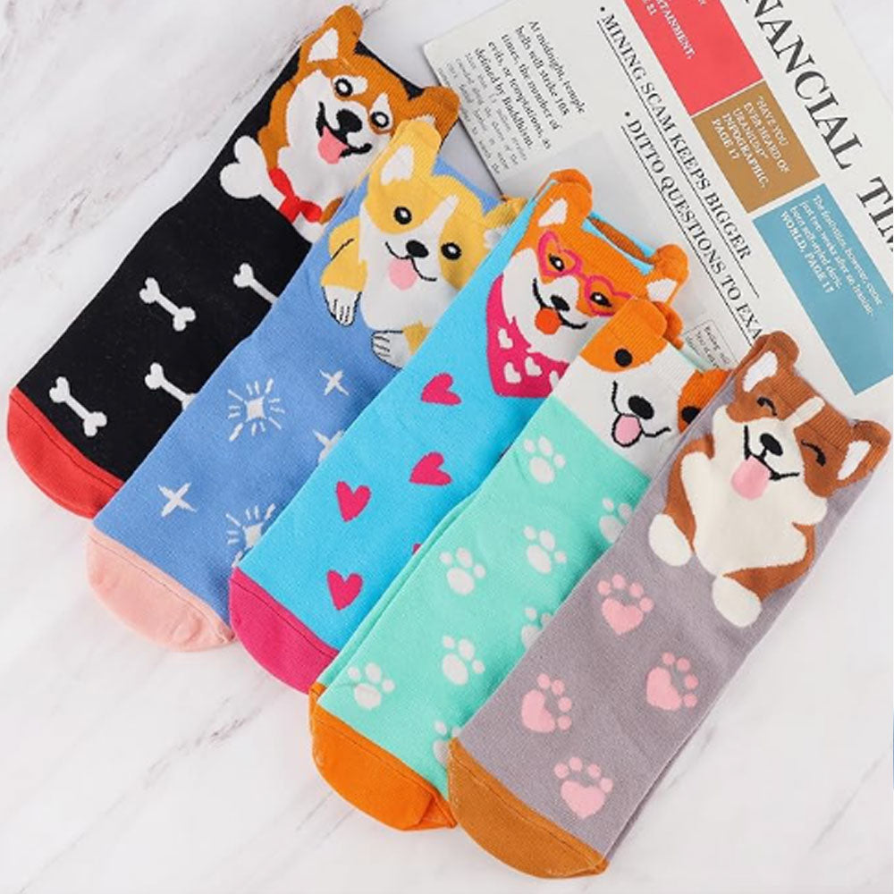 Women's Dog Socks Cat Gifts Cute Animal Socks Gifts for Women Corgi 5Pairs