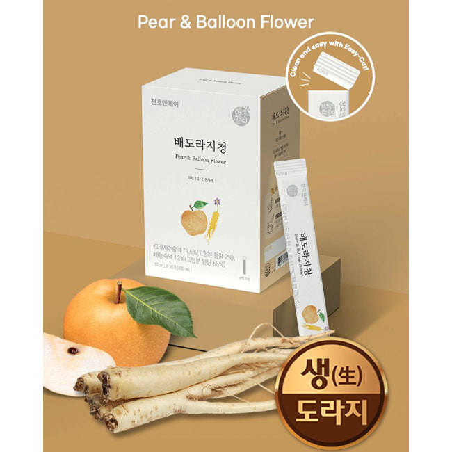 Chunho Ncare Korean Pear and Bellflower Root Juice Concentrate, 100% Korean Bellflower, with Honey, Quince & Jujube, Traditional Korean Drink, Easy-Cut Stick Pouch, HACCP Certified (10ml × 30sticks)