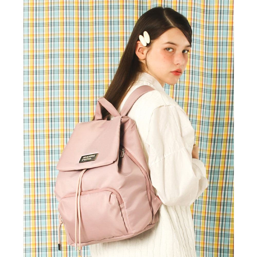 Masmarulez 304 Small Draw Flap Backpack – Compact Nylon Laptop Bag for Women, Water-Resistant, Lightweight, Side Zipper, Fits 13” MacBook – Stylish Daily Backpack for Work & Casual Use (Pink)