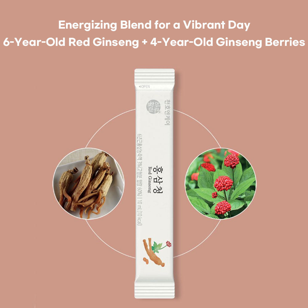 Chunho Ncare Korean Red Ginseng Juice Concentrate, 6 Years Old Ginseng, 14 Herbal Blend, Easy-Cut Liquid Stick Pouch, HACCP Certified (10ml × 30sticks)