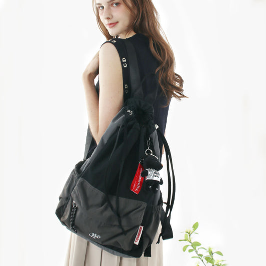 Masmarulez Mixed Easy Draw Backpack – Lightweight Water-Resistant Nylon Gym Sack with Detachable Pocket & Laptop Strap – Unisex Casual Daypack for Daily, Travel, and Sport (Charcoal)