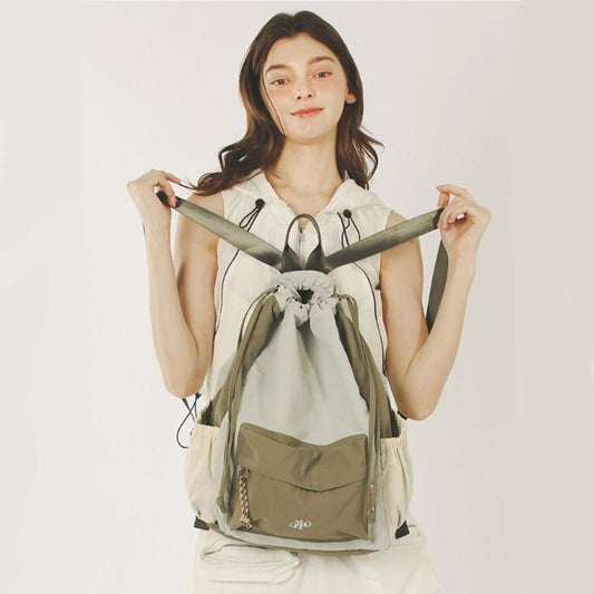 Masmarulez Mixed Easy Draw Backpack – Lightweight Water-Resistant Nylon Gym Sack with Detachable Pocket & Laptop Strap – Unisex Casual Daypack for Daily, Travel, and Sport (Mint gray)