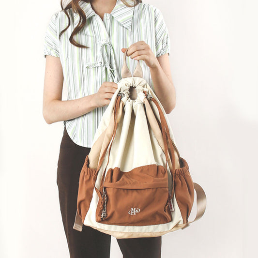 Masmarulez Mixed Easy Draw Backpack – Lightweight Water-Resistant Nylon Gym Sack with Detachable Pocket & Laptop Strap – Unisex Casual Daypack for Daily, Travel, and Sport (Orange beige)