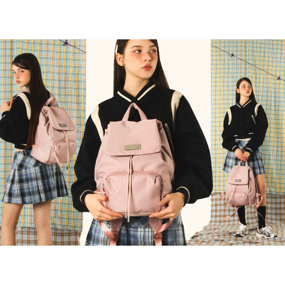Masmarulez 304 Small Draw Flap Backpack – Compact Nylon Laptop Bag for Women, Water-Resistant, Lightweight, Side Zipper, Fits 13” MacBook – Stylish Daily Backpack for Work & Casual Use (Pink)