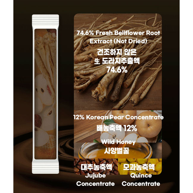 Chunho Ncare Korean Pear and Bellflower Root Juice Concentrate, 100% Korean Bellflower, with Honey, Quince & Jujube, Traditional Korean Drink, Easy-Cut Stick Pouch, HACCP Certified (10ml × 30sticks)