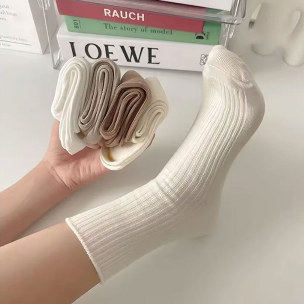Womens Cute Crew Socks Casual Athletic Aesthetic Socks Neutral Cotton Socks 6color Set