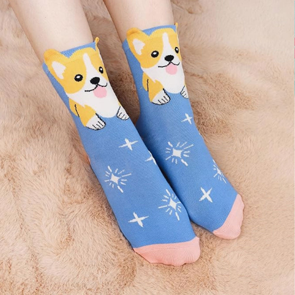 Women's Dog Socks Cat Gifts Cute Animal Socks Gifts for Women Corgi 5Pairs