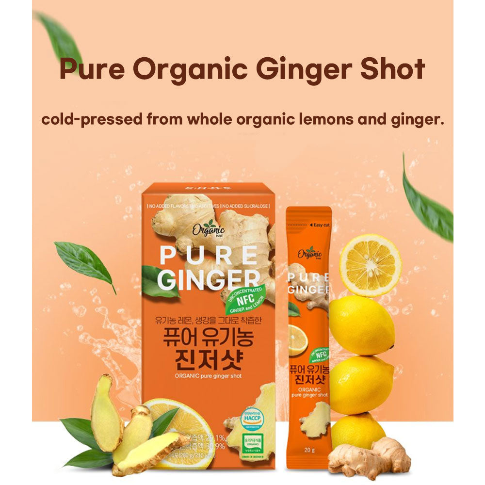 Chunho Ncare | Pure Organic Ginger Shot – Cold-Pressed USDA Organic Juice with Lemon, Ginger, Carrot & Apple – No Additives, Convenient Stick Packs – 20g x 15