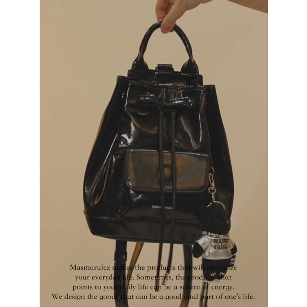 Masmarulez Leather Ribbon String Mini Backpack – Vegan Leather Cute Daily Bag for Women – Lightweight & Stylish Casual Daypack (Black)