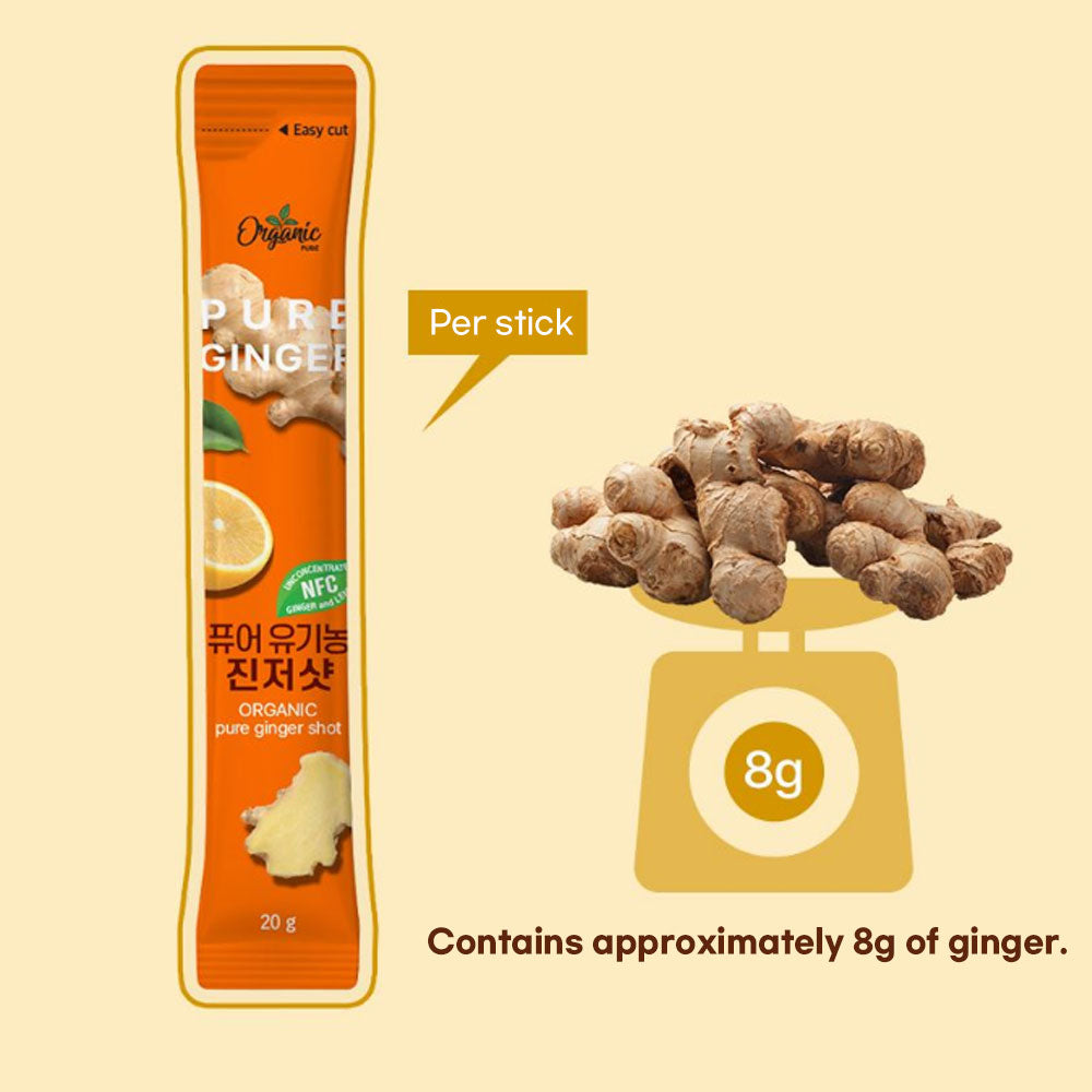 Chunho Ncare | Pure Organic Ginger Shot – Cold-Pressed USDA Organic Juice with Lemon, Ginger, Carrot & Apple – No Additives, Convenient Stick Packs – 20g x 15