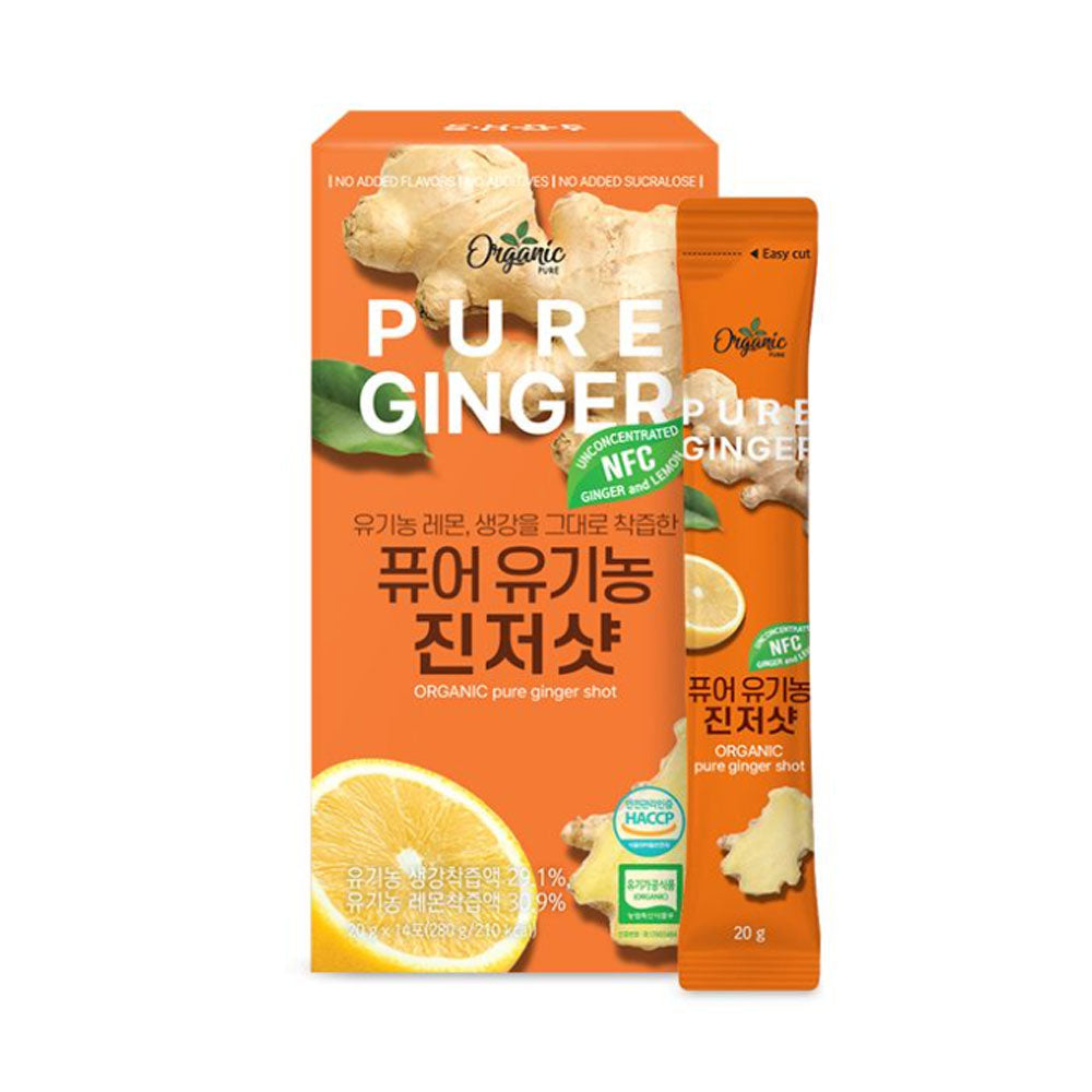 Chunho Ncare | Pure Organic Ginger Shot – Cold-Pressed USDA Organic Juice with Lemon, Ginger, Carrot & Apple – No Additives, Convenient Stick Packs – 20g x 15