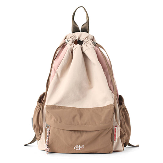 Masmarulez Mixed Easy Draw Backpack – Lightweight Water-Resistant Nylon Gym Sack with Detachable Pocket & Laptop Strap – Unisex Casual Daypack for Daily, Travel, and Sport (Pink sand)