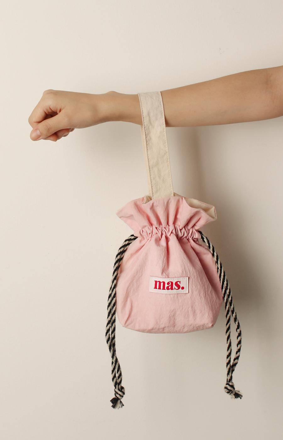 Masmarulez] Solid string tote bag Waterproof Baby pink