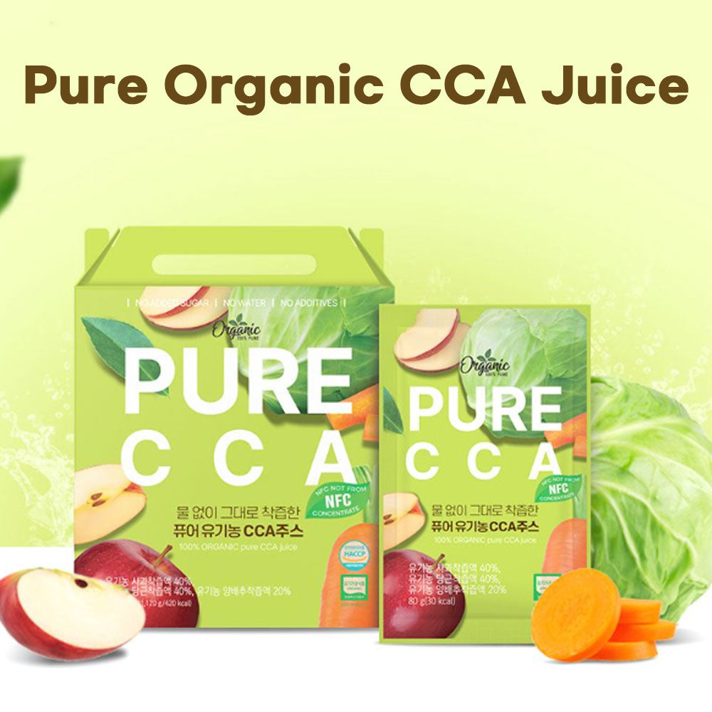 Chunho Ncare Korean CCA Juice, 100% organically grown Carrot, Cabbage & Apple, No Water Added, NFC Cold Pressed, No Sugar, No Additives, Convenience Pouch (80g*14pouches)
