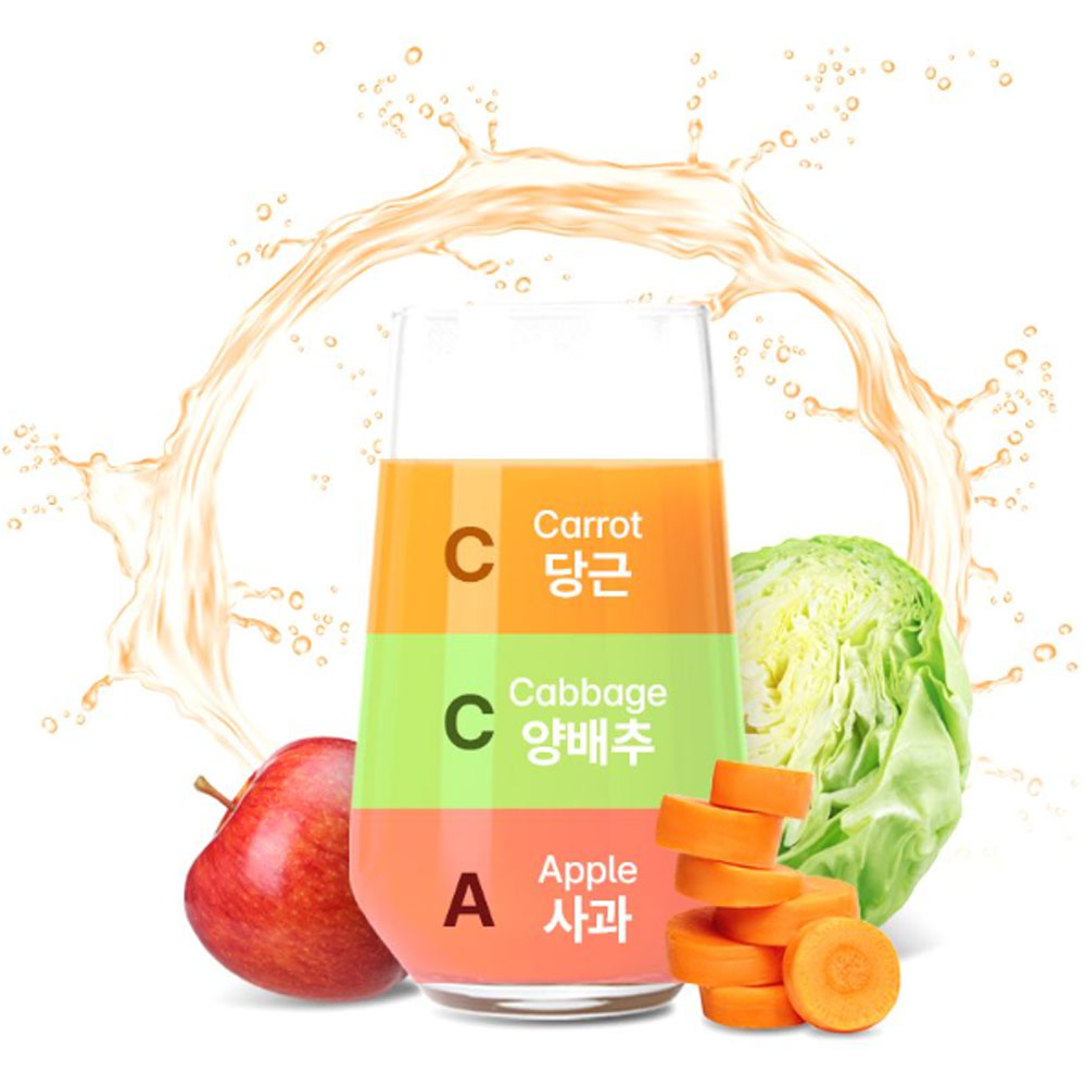 Chunho Ncare Korean CCA Juice, 100% organically grown Carrot, Cabbage & Apple, No Water Added, NFC Cold Pressed, No Sugar, No Additives, Convenience Pouch (80g*14pouches)