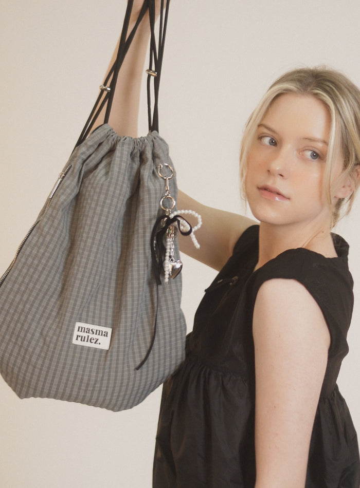 ★masmarulez★ Gym sack string bag _ plaid check gray Masmarulez] Gym sack string bag _ Plaid check gray