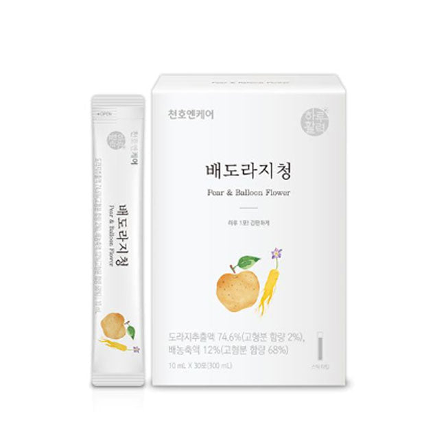 Chunho Ncare Korean Pear and Bellflower Root Juice Concentrate, 100% Korean Bellflower, with Honey, Quince & Jujube, Traditional Korean Drink, Easy-Cut Stick Pouch, HACCP Certified (10ml × 30sticks)