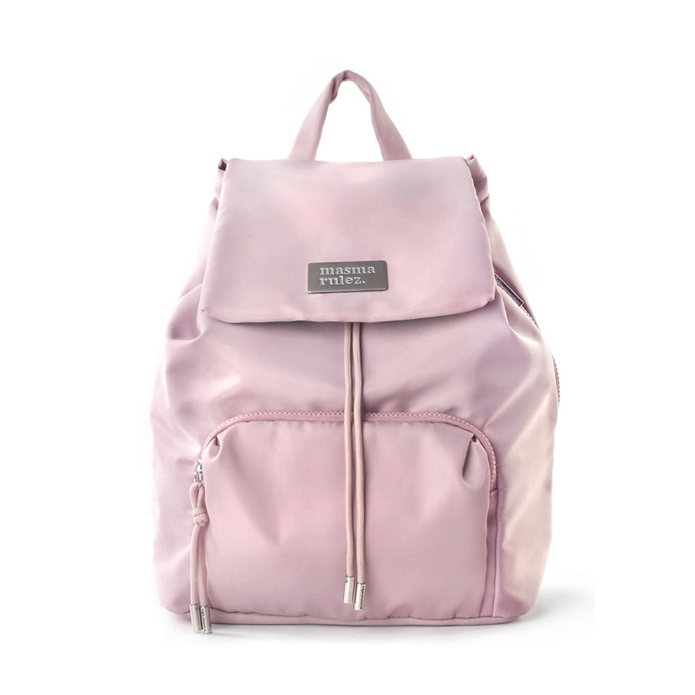 Masmarulez 304 Small Draw Flap Backpack – Compact Nylon Laptop Bag for Women, Water-Resistant, Lightweight, Side Zipper, Fits 13” MacBook – Stylish Daily Backpack for Work & Casual Use (Pink)