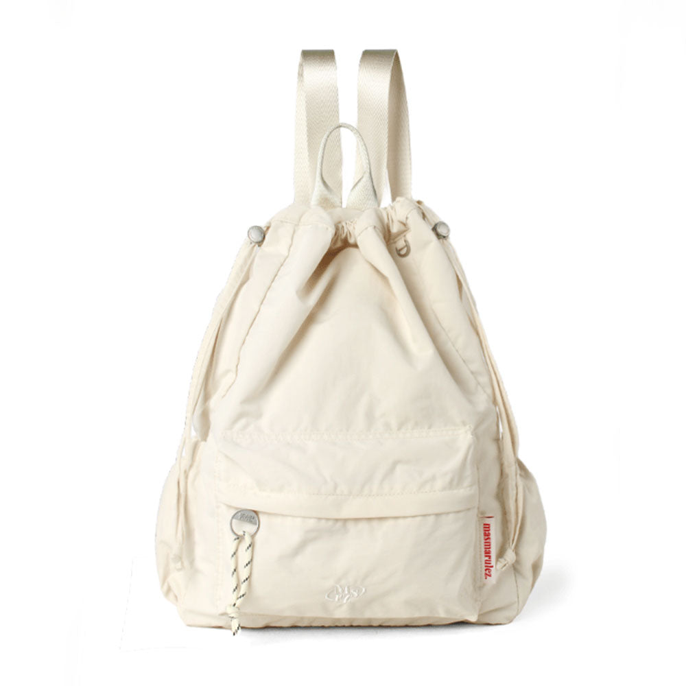 Masmarulez Mixed Easy Draw Backpack – Lightweight Water-Resistant Nylon Gym Sack with Detachable Pocket & Laptop Strap – Unisex Casual Daypack for Daily, Travel, and Sport (Pure cream)