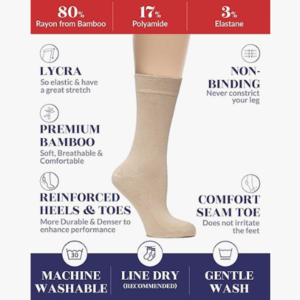 Womens Bamboo Dress Socks, Extremely Soft, Thin, Crew Socks for Business Trouser Casual, Non-Binding, Beige 3 Pairs