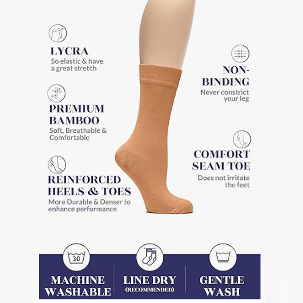 Womens Bamboo Dress Socks, Extremely Soft, Thin, Crew Socks for Business Trouser Casual, Non-Binding, Beige,Hazel,Light brown 3 Pairs