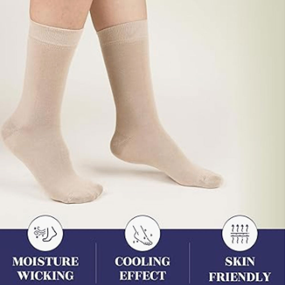 Womens Bamboo Dress Socks, Extremely Soft, Thin, Crew Socks for Business Trouser Casual, Non-Binding, Beige,Hazel,Light brown 3 Pairs