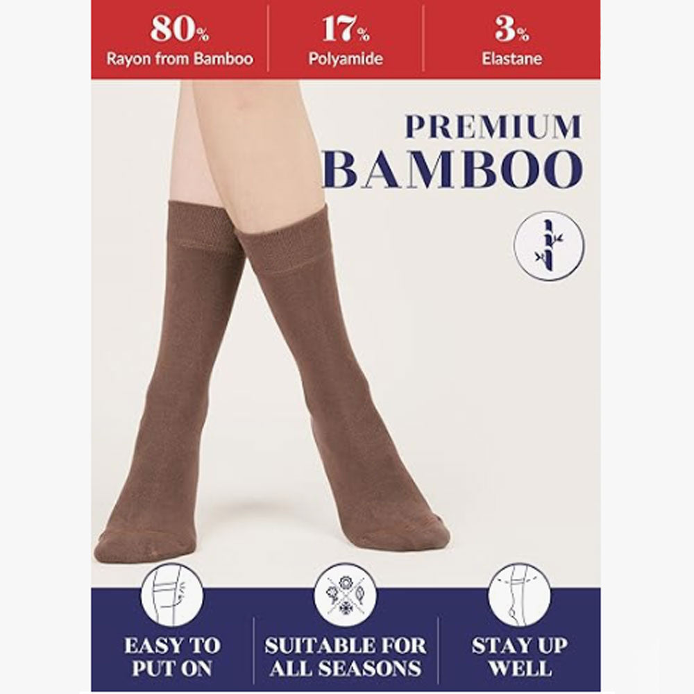 Womens Bamboo Dress Socks, Extremely Soft, Thin, Crew Socks for Business Trouser Casual, Non-Binding, Beige,Hazel,Light brown 3 Pairs