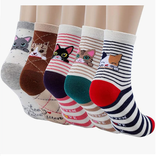 Women's Cat Socks Cat Gifts Cute Animal Socks Gifts for Women 5pairs