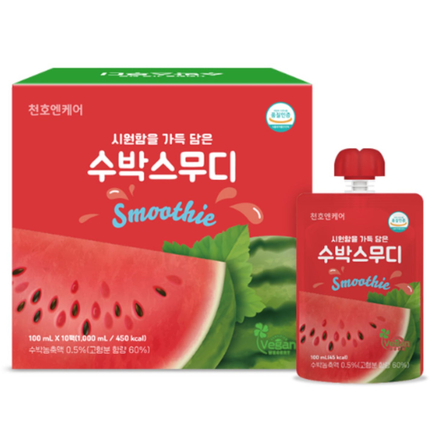 ChunhoNcare Watermelon Smoothie – Sweet & Refreshing Watermelon Drink, Vegan Certified, 100ml × 10