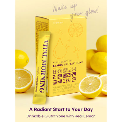 Chunhoncare Vital Morning Lemon Collagen & Glutathione Stick Drink, Real Lemon