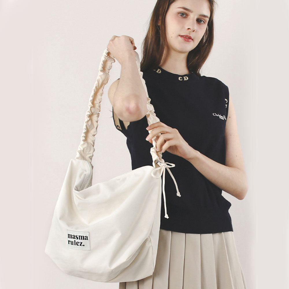 Masmarulez Nylon 2-Way Shirring Hobo Bag – Lightweight Water-Resistant Shoulder and Crossbody Bag – 10 Colors – Fits Up to 15.3" Laptop, Spring Collection – (Cream beige)