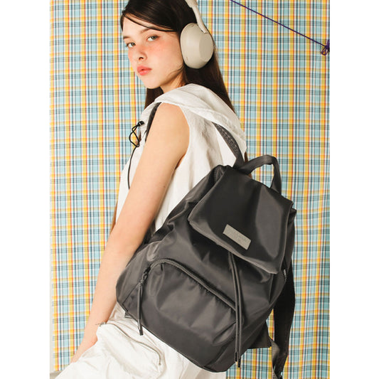Masmarulez 304 Small Draw Flap Backpack – Compact Nylon Laptop Bag for Women, Water-Resistant, Lightweight, Side Zipper, Fits 13” MacBook – Stylish Daily Backpack for Work & Casual Use (Dark gray)