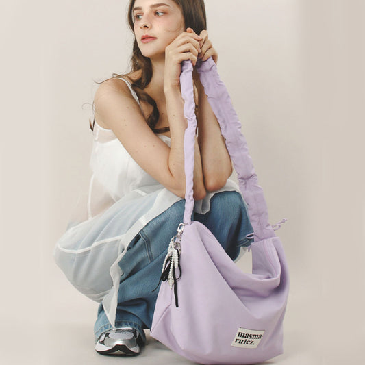 Masmarulez Nylon 2-Way Shirring Hobo Bag – Lightweight Water-Resistant Shoulder and Crossbody Bag – 10 Colors – Fits Up to 15.3" Laptop, Spring Collection – (Lilac)