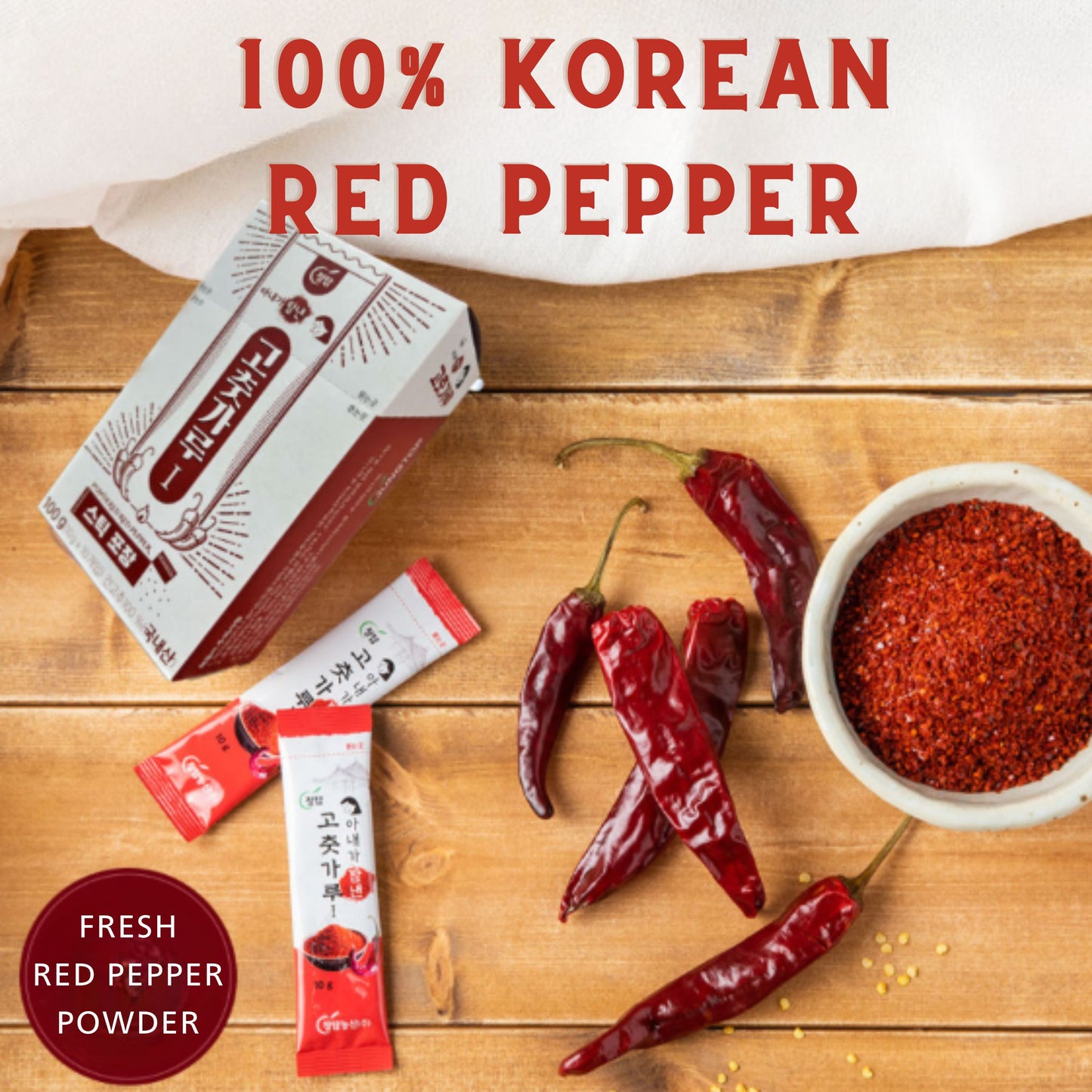 [jungtop] Korean Red Pepper Powder Sticks – 100% Korean Gochugaru, Mild Spice, Vegan, 10g x 10 Easy-Cut Packs – For Stews, BBQ, Marinades & Outdoor Cooking