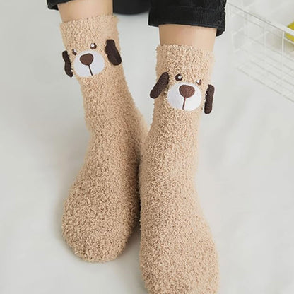 3 Pairs Womens Fuzzy Socks Fluffy Soft Slipper Home Sleeping Cute Animal Socks