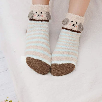 3 Pairs Womens Fuzzy Socks Fluffy Soft Slipper Home Sleeping Cute Animal Socks