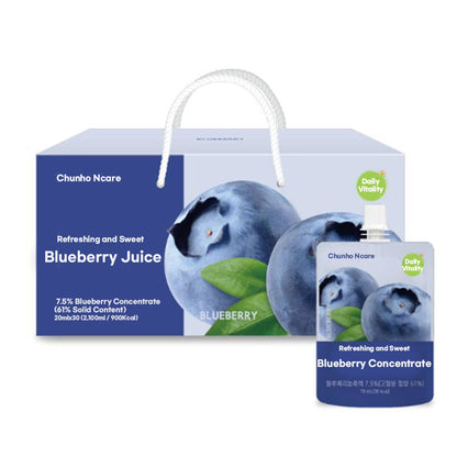 Chunho Ncare Korean Blueberry Juice, Made with 100% California Blueberries, Blended with Red Grape & Blackcurrant, No Additives, Resealable Pouch, Korea HACCP Certified (70mlx30)