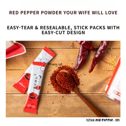 [jungtop] Korean Red Pepper Powder Sticks – 100% Korean Gochugaru, Mild Spice, Vegan, 10g x 10 Easy-Cut Packs – For Stews, BBQ, Marinades & Outdoor Cooking