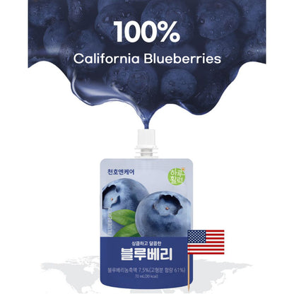 Chunho Ncare Korean Blueberry Juice, Made with 100% California Blueberries, Blended with Red Grape & Blackcurrant, No Additives, Resealable Pouch, Korea HACCP Certified (70mlx30)