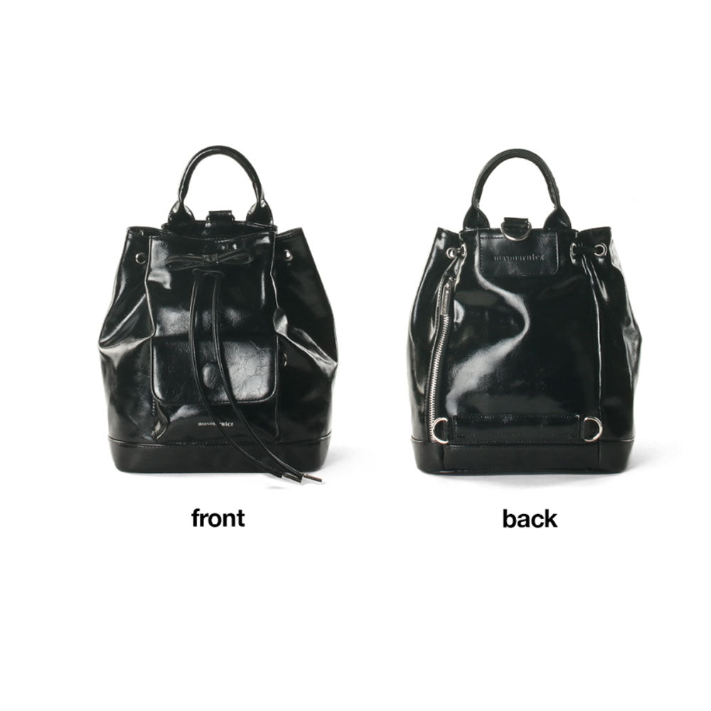 Masmarulez Leather Ribbon String Mini Backpack – Vegan Leather Cute Daily Bag for Women – Lightweight & Stylish Casual Daypack (Black)