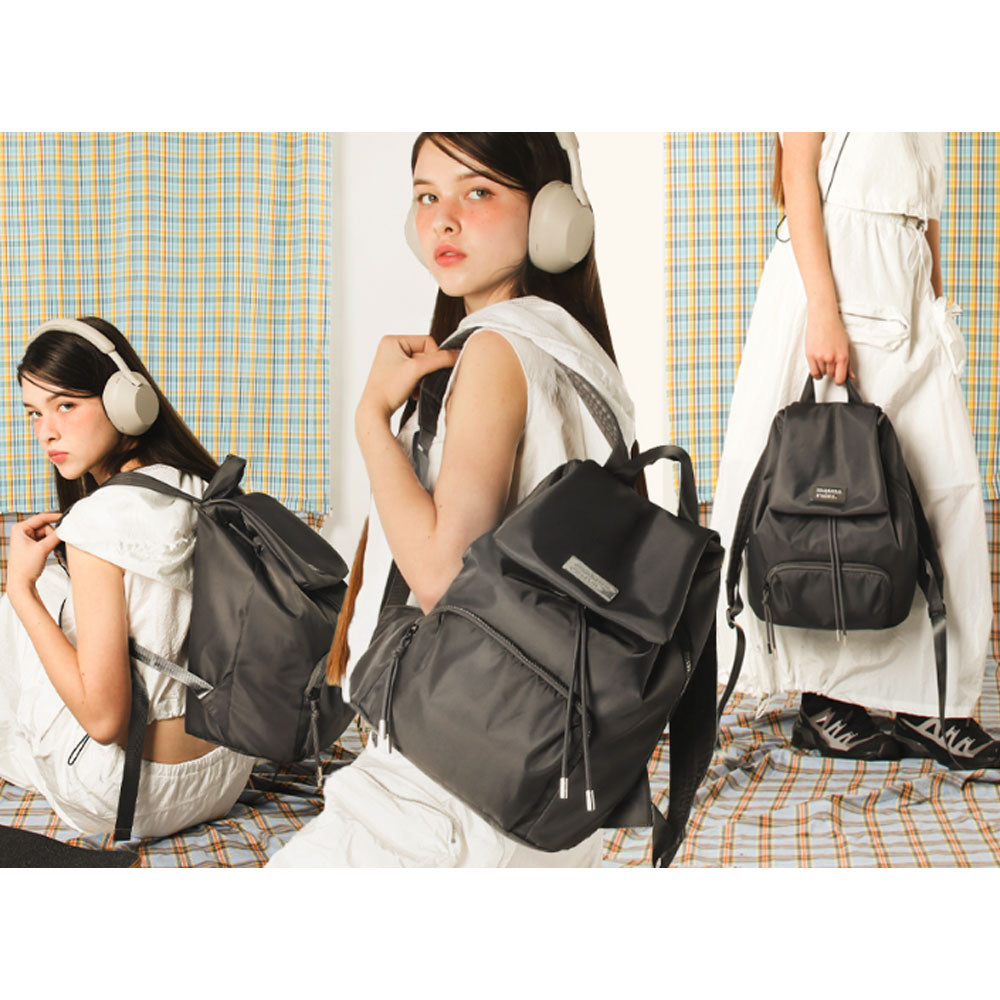 Masmarulez 304 Small Draw Flap Backpack – Compact Nylon Laptop Bag for Women, Water-Resistant, Lightweight, Side Zipper, Fits 13” MacBook – Stylish Daily Backpack for Work & Casual Use (Dark gray)