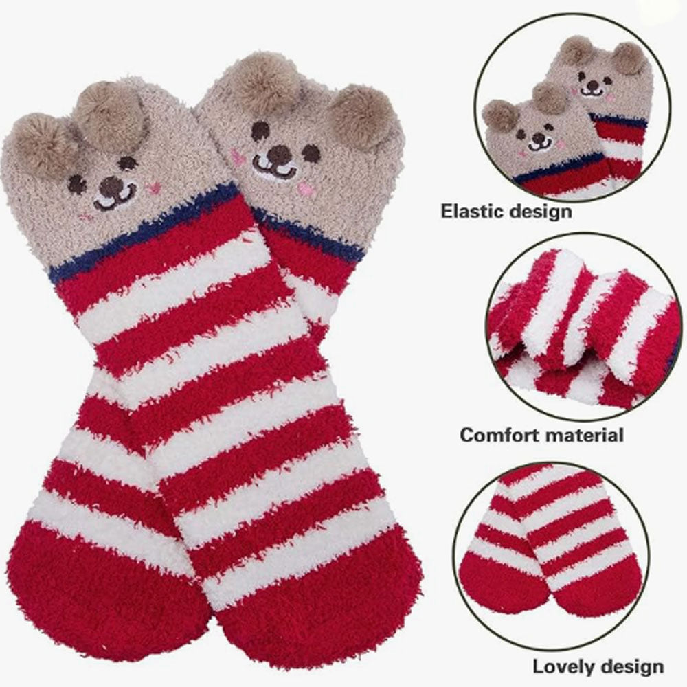 3 Pairs Womens Fuzzy Socks Fluffy Soft Slipper Home Sleeping Cute Animal Socks